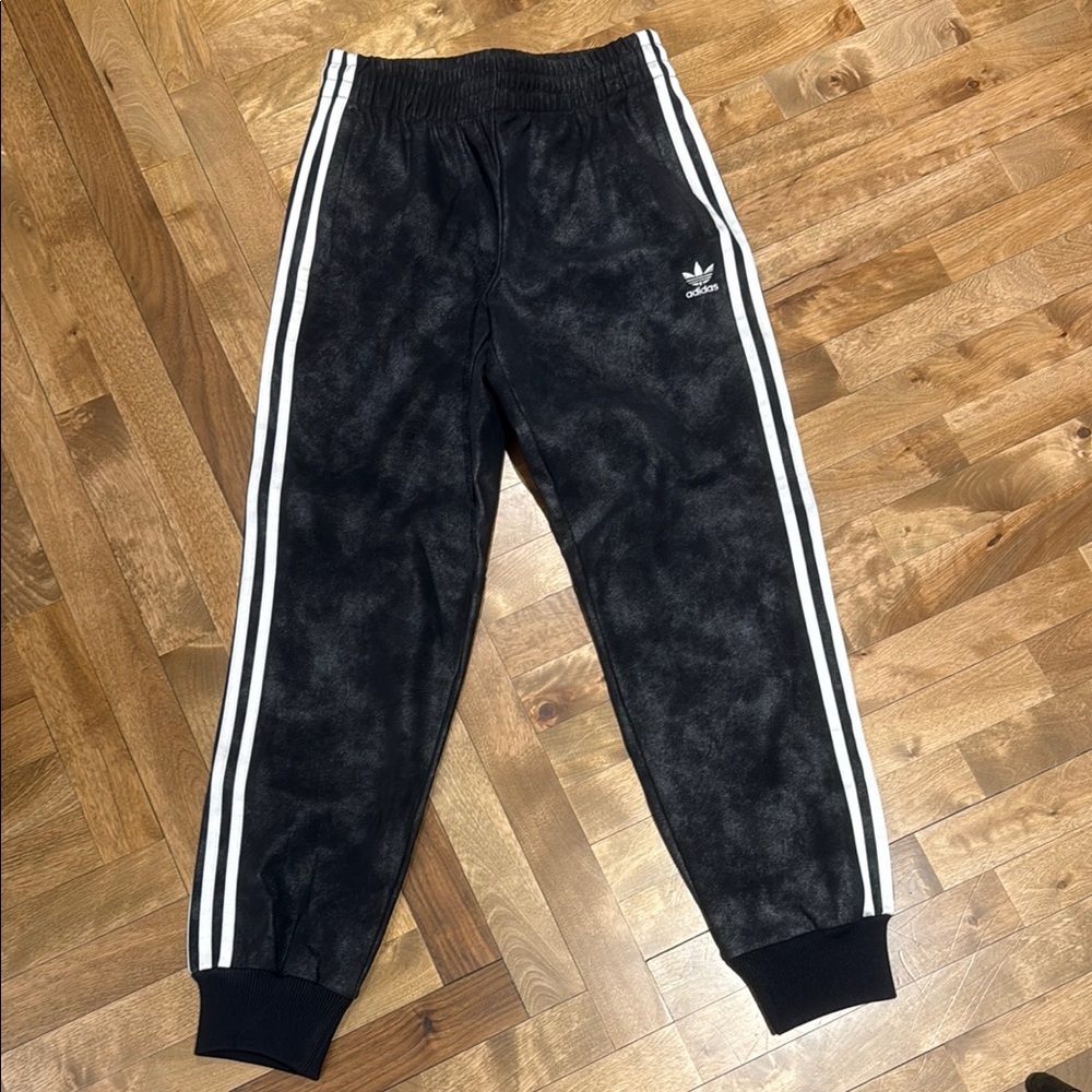 Adidas Black and White Joggers with Elastic Cuffs